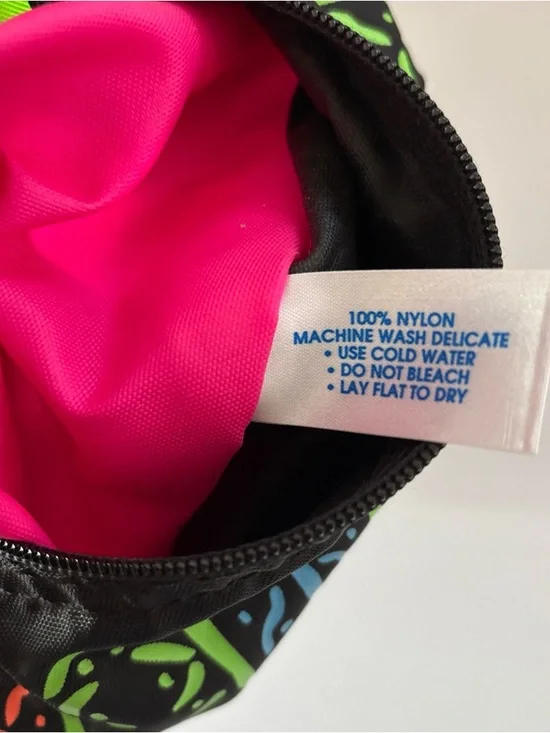 Neon Patterned Black Waist Bag with Lime Green Top 80s-90s vibes! Unisex! - Picture 6 of 14